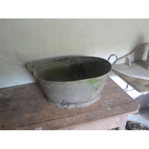 58 - 3 x galvanized wash tubs, one with scrap metal large one 85 cms rest are smaller