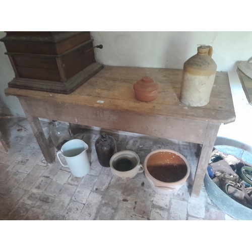 59 - Early 20th century scrub pine table with canted corners 135 cms x 60 cms x 78 cms