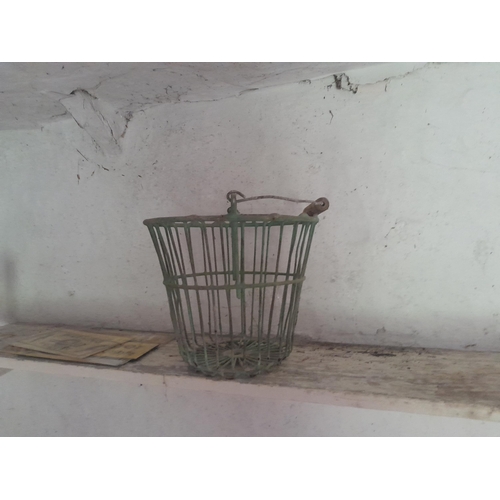 60 - Vintage wire basket, 19th century pot damaged, jars etc.