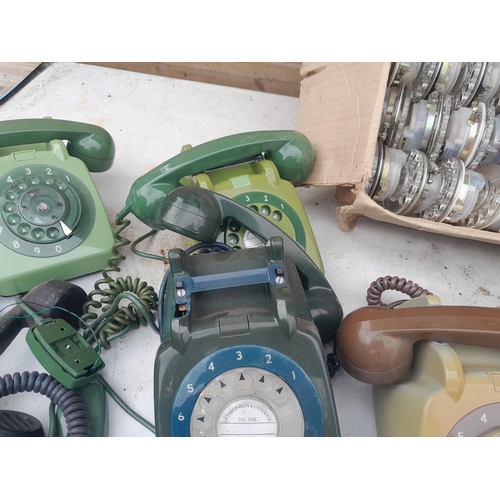 58 - Collection of various vintage plastic telephones, some for spares, box of diallers, hand sets etc.