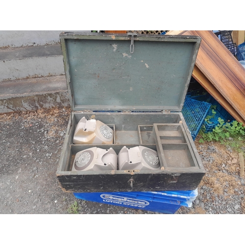 59 - Vintage trunk & petrol can with 3 x plastic hand sets