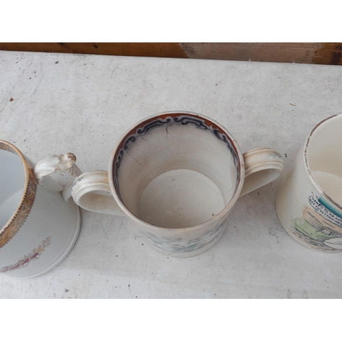 86 - 4 x late 19th / early 20th century cider mugs, God Speed Plough and others, note some crazing and ha... 