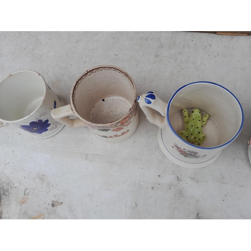 89 - 4 x vintage cider mugs : 2 x frog in the bottom and two others , crazing and hairlines