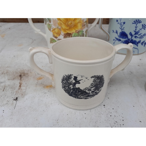 90 - 4 x vintage cider mugs & salt glaze tankard, note hairlines and crazing