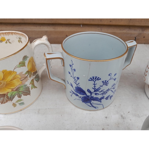 90 - 4 x vintage cider mugs & salt glaze tankard, note hairlines and crazing