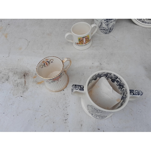 91 - Vintage Taunton Pottery cider mugs and plate, note some condition issues