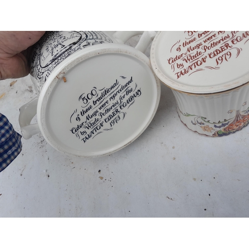 91 - Vintage Taunton Pottery cider mugs and plate, note some condition issues