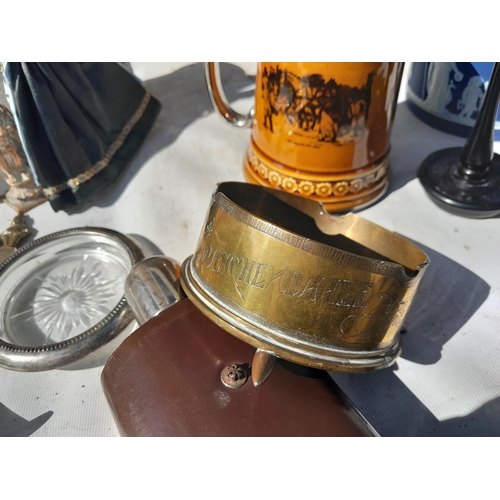 119 - Trench Art from World War I : Passchendaele commemorative ashtray set on used bullet feet, matchbox ... 