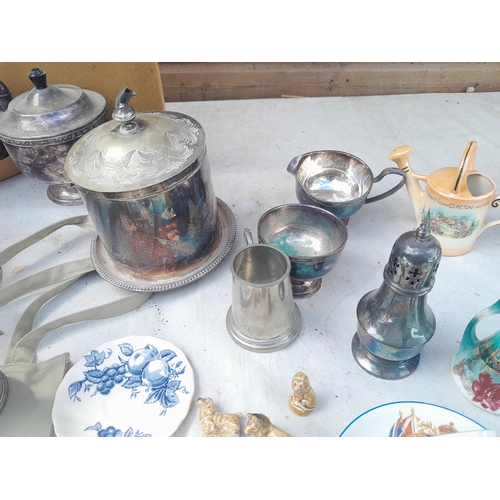 126 - Silver plated ware, commemorative ware, matchboxes and oddments, windmill lamp