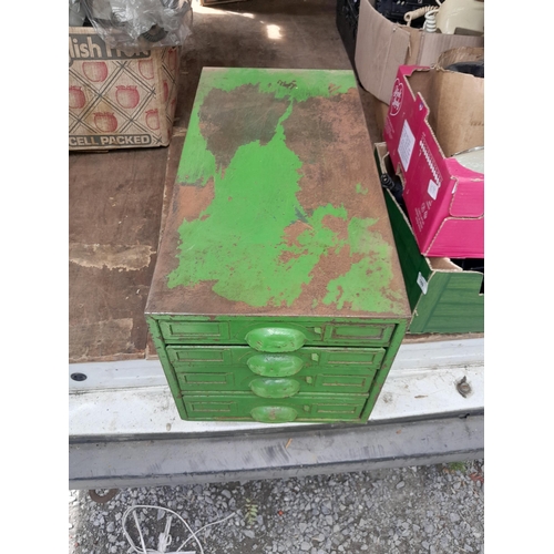 170 - Vintage green painted metal filing nest of drawers