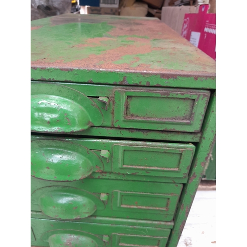 170 - Vintage green painted metal filing nest of drawers