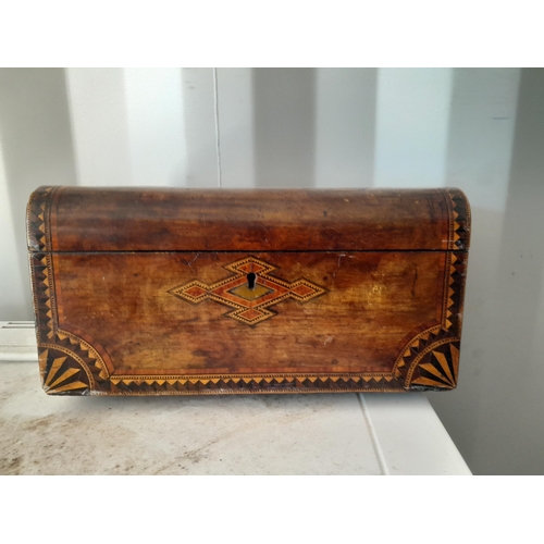 177 - Victorian inlaid walnut sewing box with vintage buttons