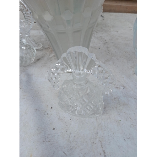 224 - Cut and other glassware, resin lamp, scent bottle, Art Deco frosted glass vase chipped