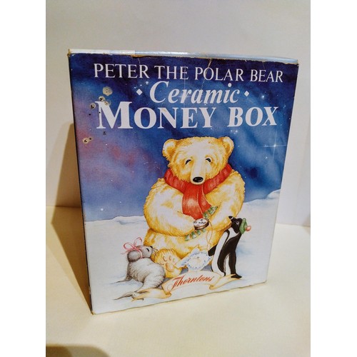 635 - Wade ceramics money box : Peter the Polar Bear 1989 for Thornton Confectioners, complete with box of... 