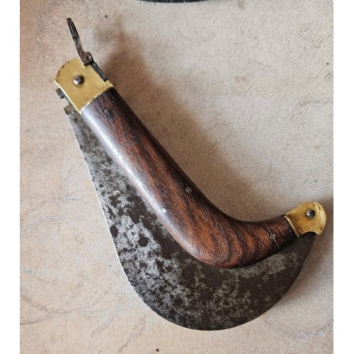 638 - Vintage pruning knife with brass ferrules, rosewood handle, locking system and stamped Foreign Whitb... 