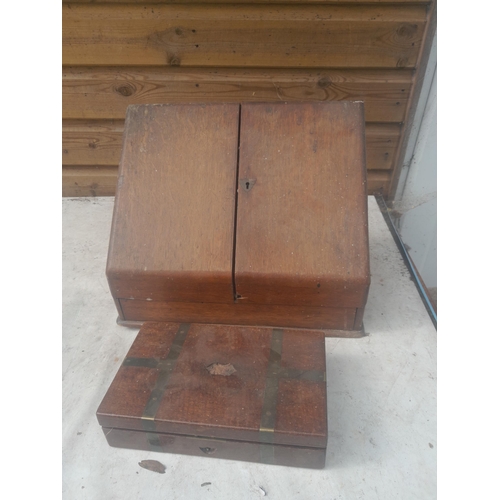 8 - Early 20th century oak desk tidy and mahogany box