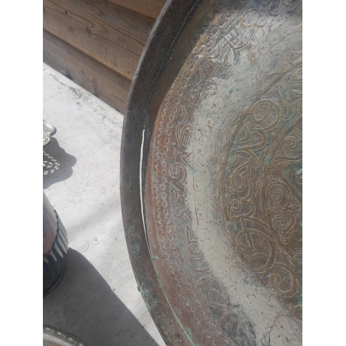 10 - Assorted silver plate and Kashmiri brass vase with elephant decoration and damaged tray