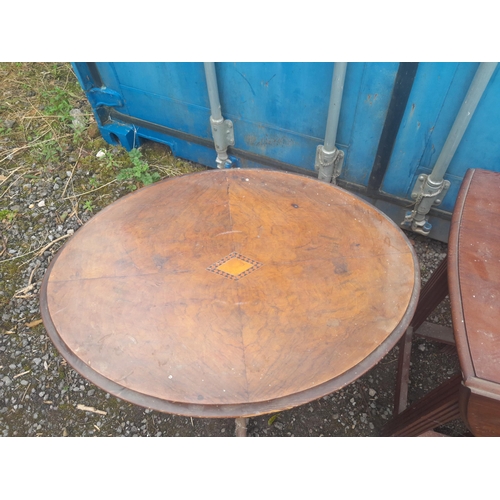 23 - Vintage mahogany gateleg table and Edwardian walnut inlaid table note worm damage and Lloyd Loom cha... 