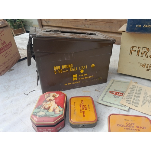 35 - Various vintage tins, ammo box