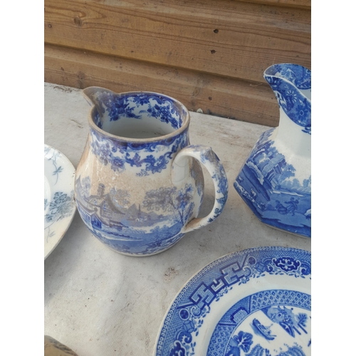 43 - Blue and white china including 19th century Copeland Spode pair of  dishes in good order, other piec... 