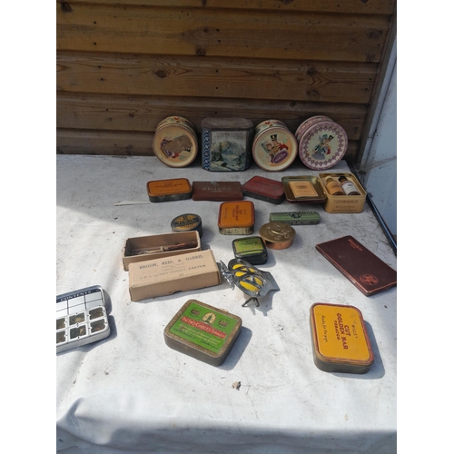 44 - Vintage tins some with contents & AA badge