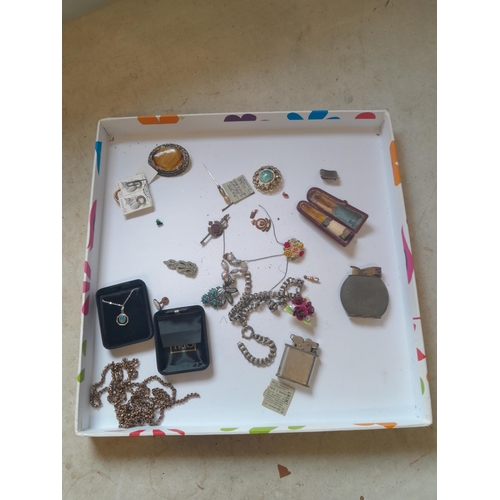 52 - Costume jewellery, some silver , minute amount of gold in form of a damaged pendant, 2 x vintage lig... 