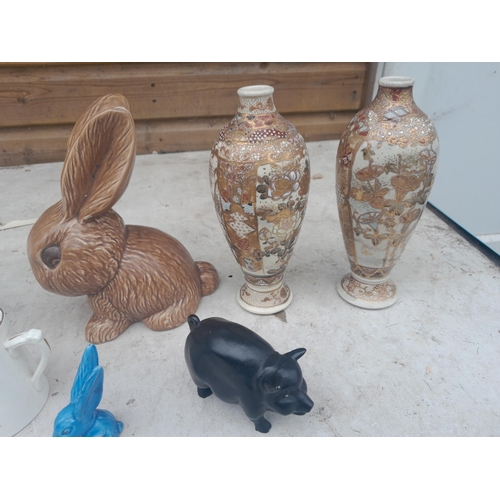 55 - Commemorative ware, Sylvac rabbits and box of records