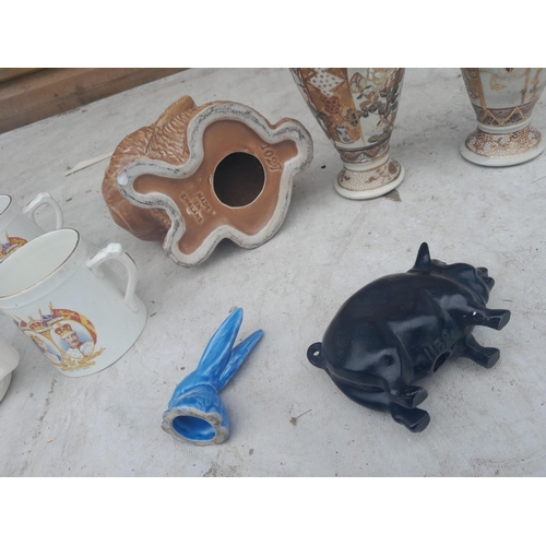 55 - Commemorative ware, Sylvac rabbits and box of records