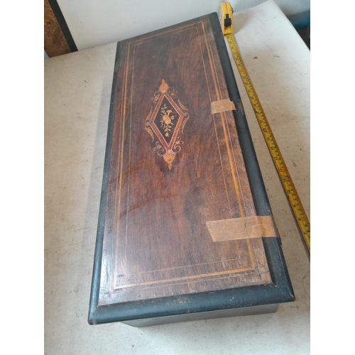 77 - Late 19th century  inlaid case musical box , signed on bar, barely functioning as wheel not free tur... 