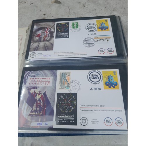 82 - 4 x folders full of Stamp First Day Covers : 2 x folders of Channel Tunnel , 1 x QEII Nations around... 