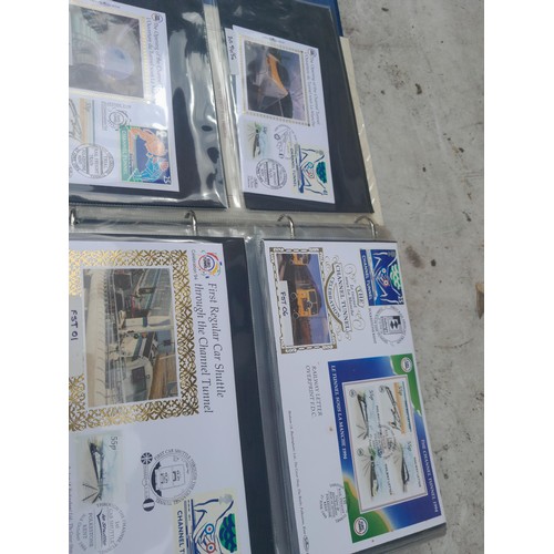 82 - 4 x folders full of Stamp First Day Covers : 2 x folders of Channel Tunnel , 1 x QEII Nations around... 