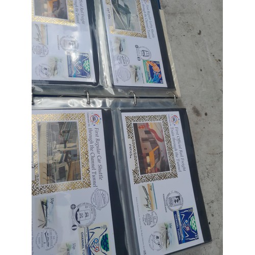 82 - 4 x folders full of Stamp First Day Covers : 2 x folders of Channel Tunnel , 1 x QEII Nations around... 