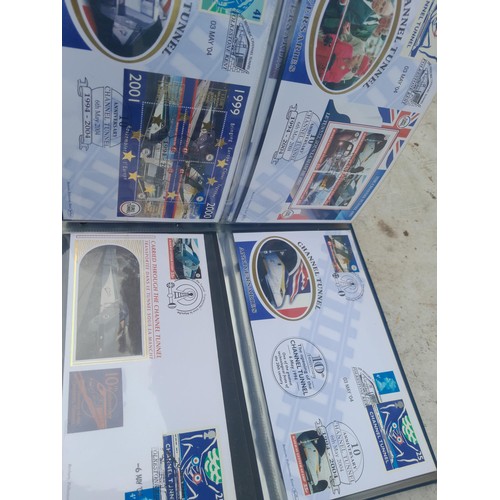 82 - 4 x folders full of Stamp First Day Covers : 2 x folders of Channel Tunnel , 1 x QEII Nations around... 