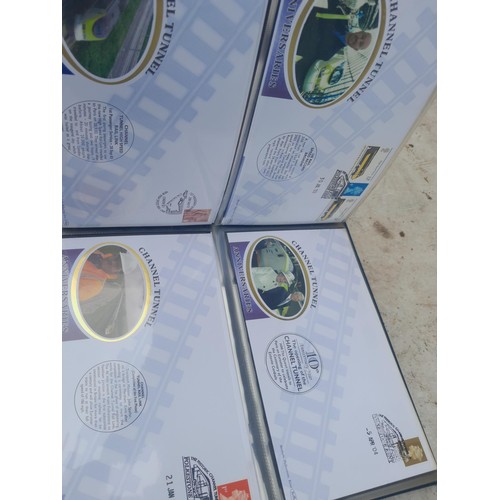 82 - 4 x folders full of Stamp First Day Covers : 2 x folders of Channel Tunnel , 1 x QEII Nations around... 