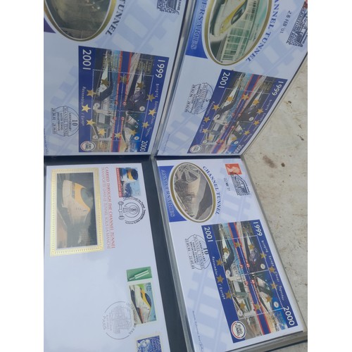 82 - 4 x folders full of Stamp First Day Covers : 2 x folders of Channel Tunnel , 1 x QEII Nations around... 