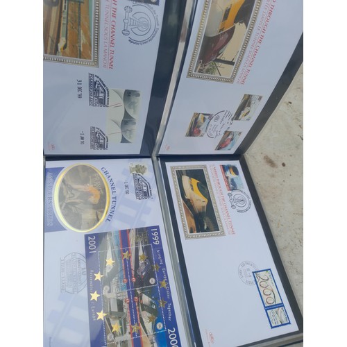 82 - 4 x folders full of Stamp First Day Covers : 2 x folders of Channel Tunnel , 1 x QEII Nations around... 