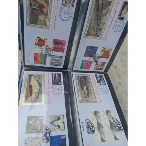 82 - 4 x folders full of Stamp First Day Covers : 2 x folders of Channel Tunnel , 1 x QEII Nations around... 