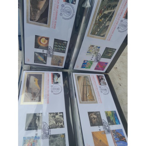 82 - 4 x folders full of Stamp First Day Covers : 2 x folders of Channel Tunnel , 1 x QEII Nations around... 