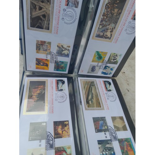 82 - 4 x folders full of Stamp First Day Covers : 2 x folders of Channel Tunnel , 1 x QEII Nations around... 