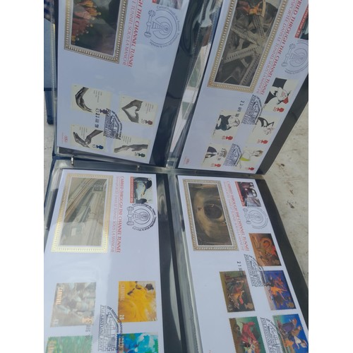 82 - 4 x folders full of Stamp First Day Covers : 2 x folders of Channel Tunnel , 1 x QEII Nations around... 