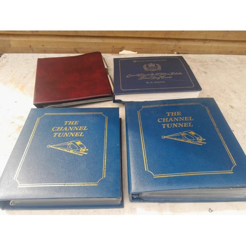 82 - 4 x folders full of Stamp First Day Covers : 2 x folders of Channel Tunnel , 1 x QEII Nations around... 