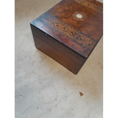 361 - Edwardian walnut and inlaid work box, needs some restoration on hinges