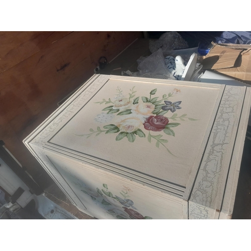 369 - Vintage floral painted trunk 57 cms x 40 cms x 46 cms