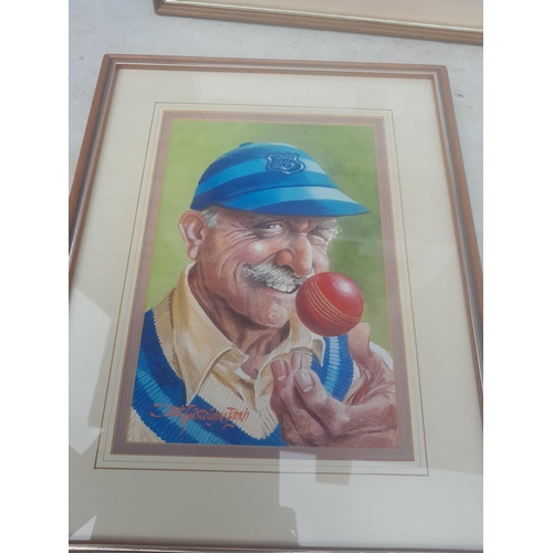 458 - 4 x pictures : watercolour West Buckland by Gordon Wood Armstrong, comical portrait gouache by Jack ... 