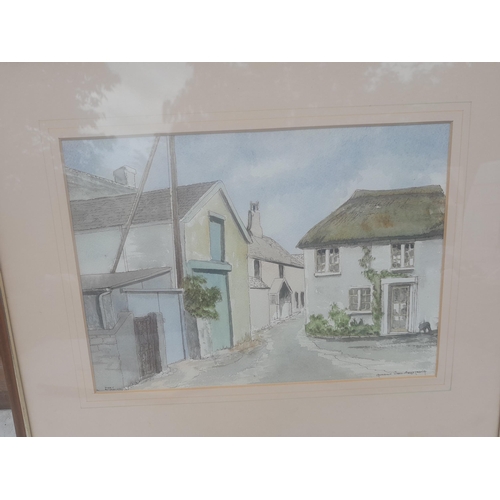 458 - 4 x pictures : watercolour West Buckland by Gordon Wood Armstrong, comical portrait gouache by Jack ... 