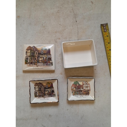 570 - Dunhill. Grays Pottery trinket dish and cover with two trays especially made for Dunhill