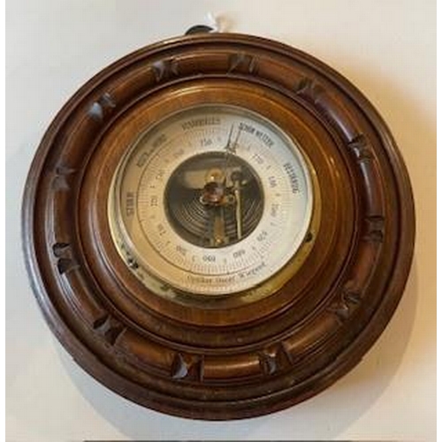 624 - Vintage aneroid wall barometer by Wiegand of Leipzig, dial notations in German, 8 cms diameter bevel... 