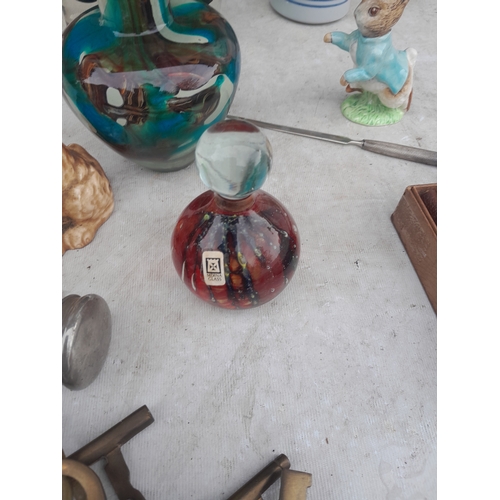 633 - Assorted coloured glassware including Mdina, and studo pottery