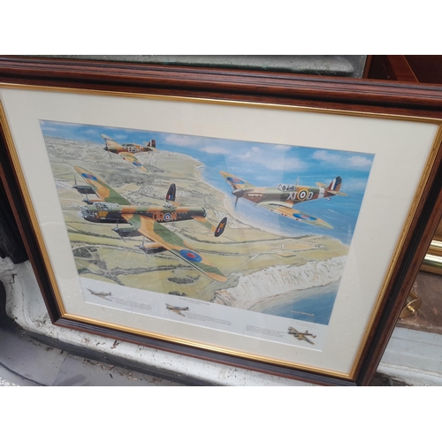 3 - Collection of military aviation prints, clock and painting