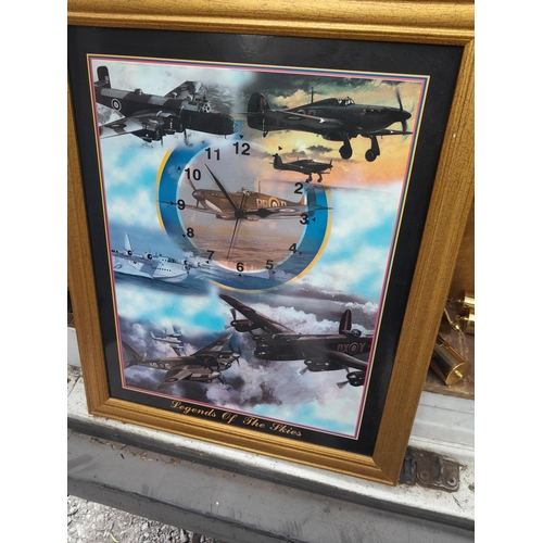 3 - Collection of military aviation prints, clock and painting